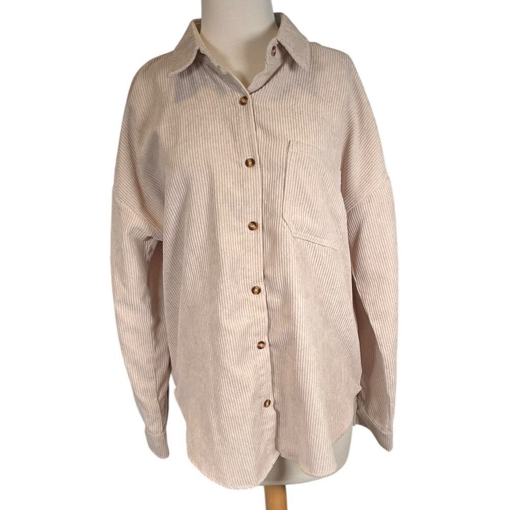MIHOLL Corduroy Cream Color Oversized Shirt Shacket Women's Medium Button Down